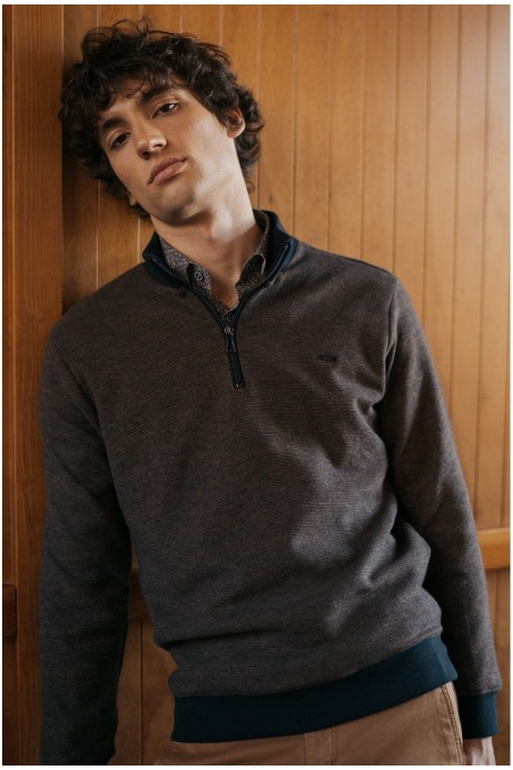 JERSEY PUNTO MARRÓN CUELLO SEMICISNE CREMALLERA HOMBRE