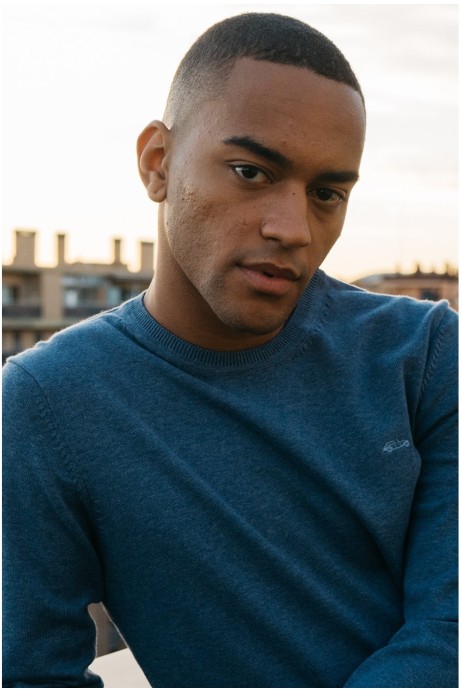 JERSEY PUNTO LISO CUELLO REDONDO AZUL 2