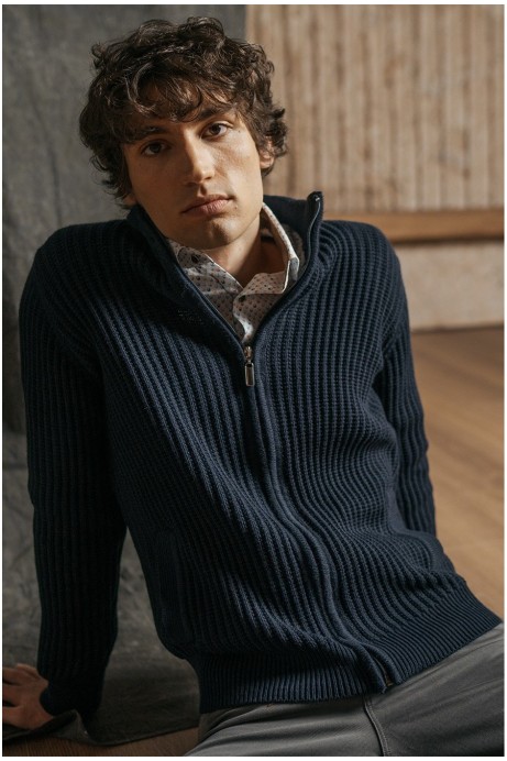 CHAQUETA PUNTO CANALÉ COLOR MARINO