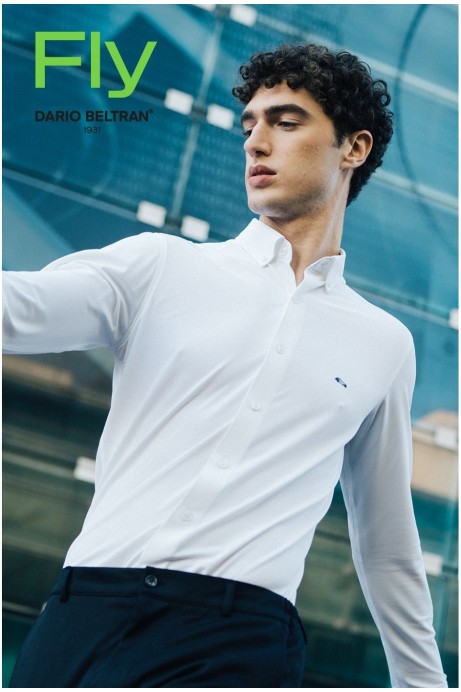 CAMISA BIELÁSTICA REGULAR FIT FALSO LISO BLANCA