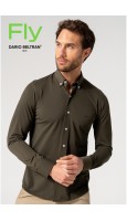 CAMISA BIELÁSTICA REGULAR FIT FALSO LISO CAQUI