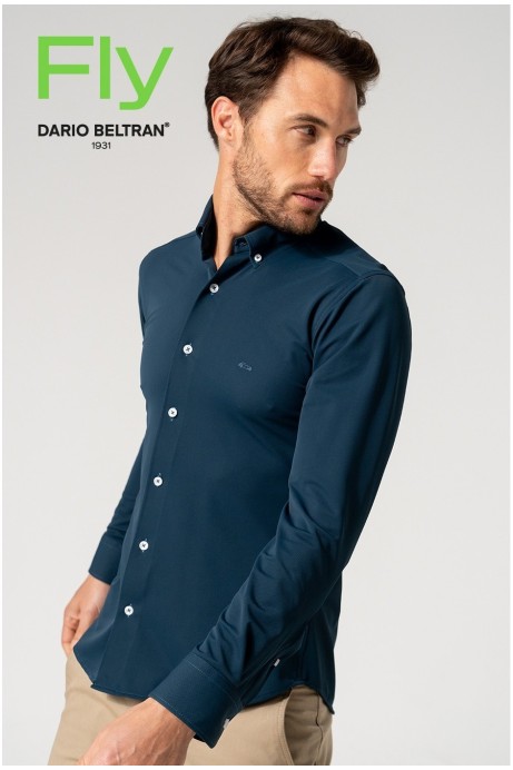 CAMISA BIELÁSTICA REGULAR FIT FALSO LISO MARINO