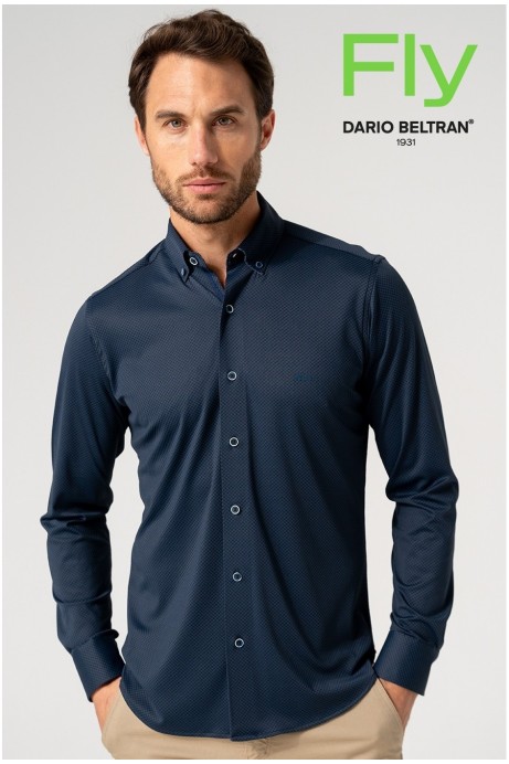 CAMISA HOMBRE ANTIARRUGAS ESTAMPADO MARINO