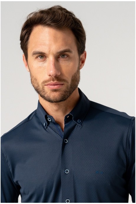 CAMISA HOMBRE ANTIARRUGAS ESTAMPADO MARINO 2