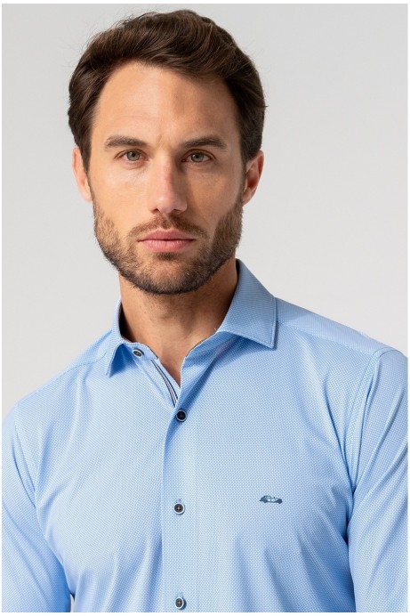 CAMISA BIELÁSTICA MICROESTAMPADO ROMBOS CELESTE 2