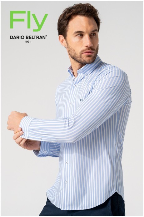 CAMISA BIELÁSTICA DE RAYAS CELESTE