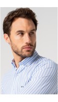 CAMISA BIELÁSTICA DE RAYAS CELESTE