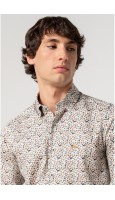CAMISA ESTAMPADA LUNARES COLOR MARRÓN