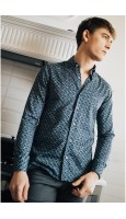 CAMISA HOMBRE ESTAMPADO LUNARES EN MARINO