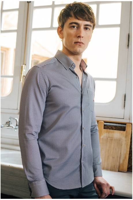 CAMISA HOMBRE CON BOLSILLO ESTAMPADO PATA DE GALLO