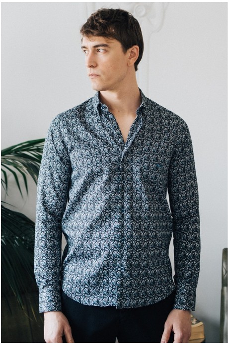 CAMISA HOMBRE CON BOLSILLO FONDO MARINO