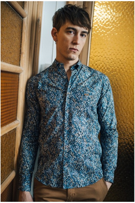 CAMISA ESTAMPADO AZUL Y BEIGE SLIM FIT