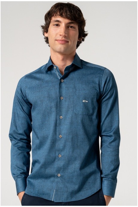 CAMISA ESTAMPADA HOMBRE EN MARINO CON BOLSILLO