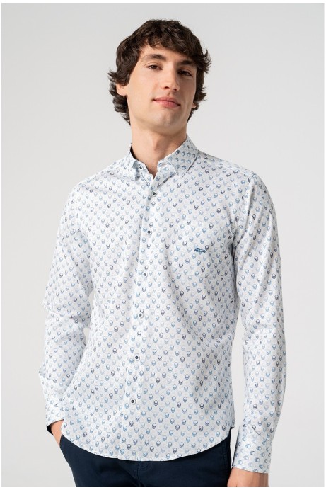 CAMISA SLIM FIT ESTAMPADO CALAVERAS AZULES