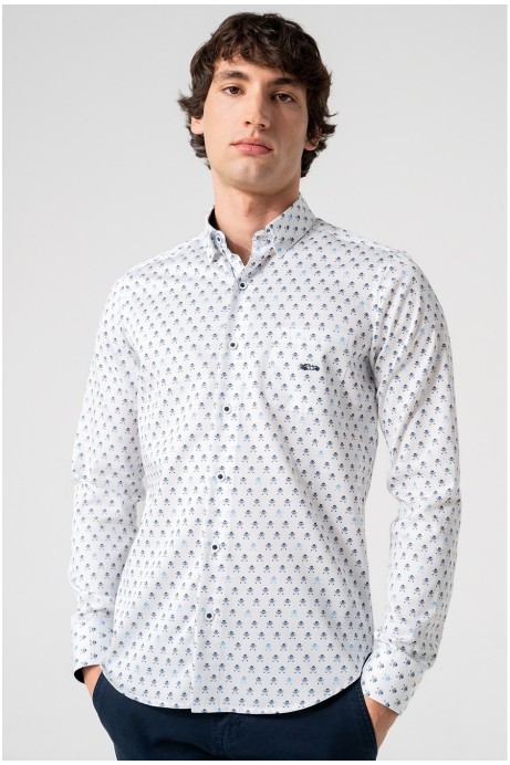 CAMISA HOMBRE CALAVERAS AZULES CON BOLSILLO