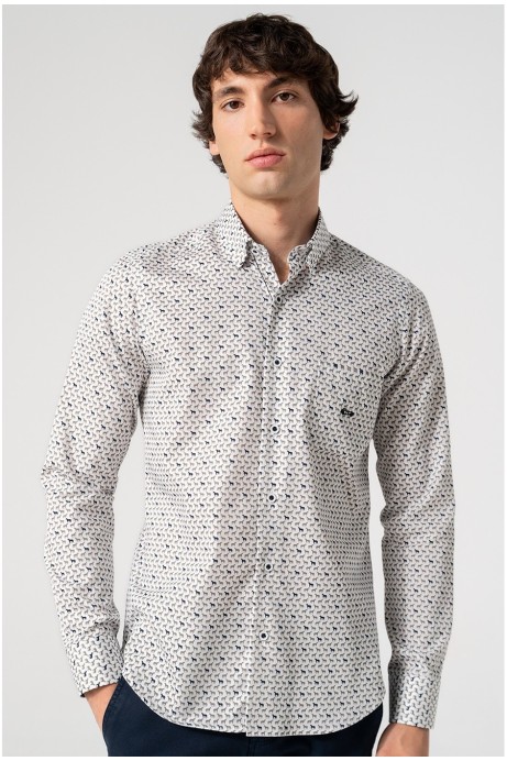 CAMISA ESTAMPADA HOMBRE DE CABALLOS GRISES CON BOLSILLO