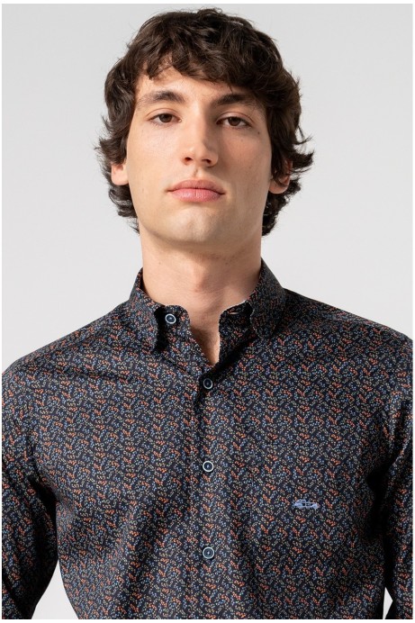 CAMISA CON BOLSILLO ESTAMPADO LIBERTY EN FONDO MARINO 2