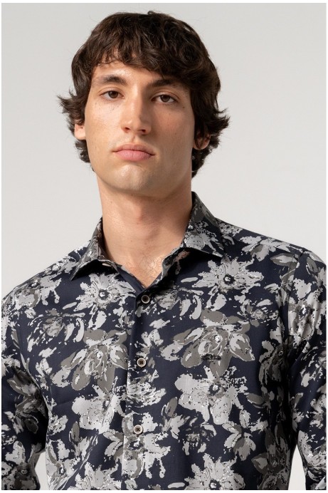 CAMISA HOMBRE ESTAMPADO FLORES NEGRAS SLIM FIT 2