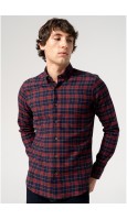 CAMISA HOMBRE CUADRO ROJO EN FONDO MARINO CON BOLSILLO