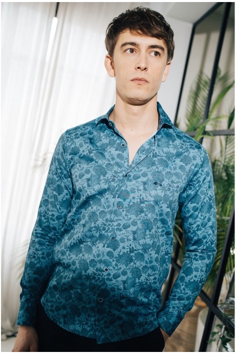 CAMISA ESTAMPADO FLORES AZULES SLIM FIT