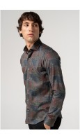 CAMISA HOMBRE SLIM FIT ESTAMPADO PATCHWORK EN TONOS OSCUROS
