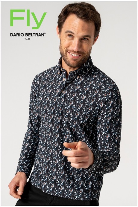 POLO PUNTO TÉCNICO ULTRAELÁSTICO ESTAMPAGO GEOMÉTRICO OSCURO